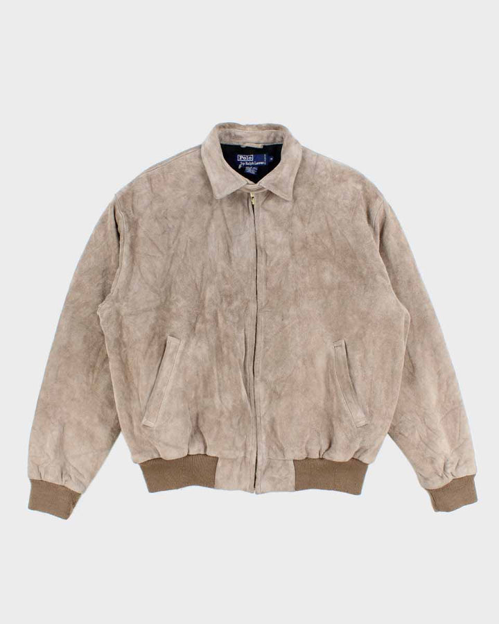 Mens Beige Suede Ralph Lauren Bomber Jacket - M