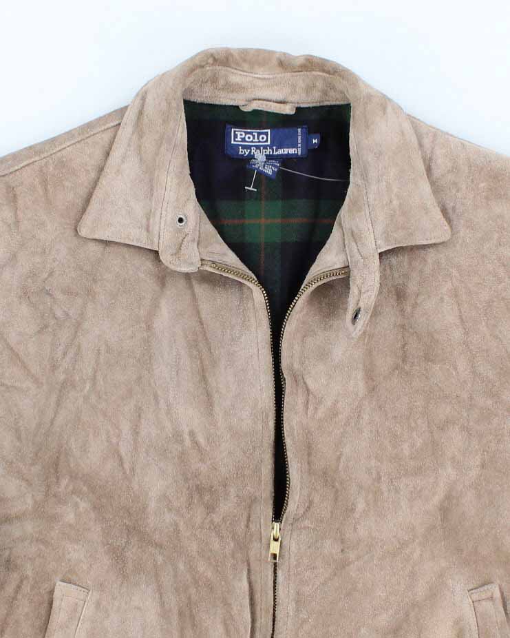 Mens Beige Suede Ralph Lauren Bomber Jacket - M