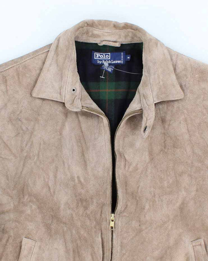 Mens Beige Suede Ralph Lauren Bomber Jacket - M