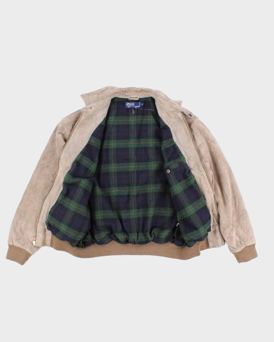 Mens Beige Suede Ralph Lauren Bomber Jacket - M