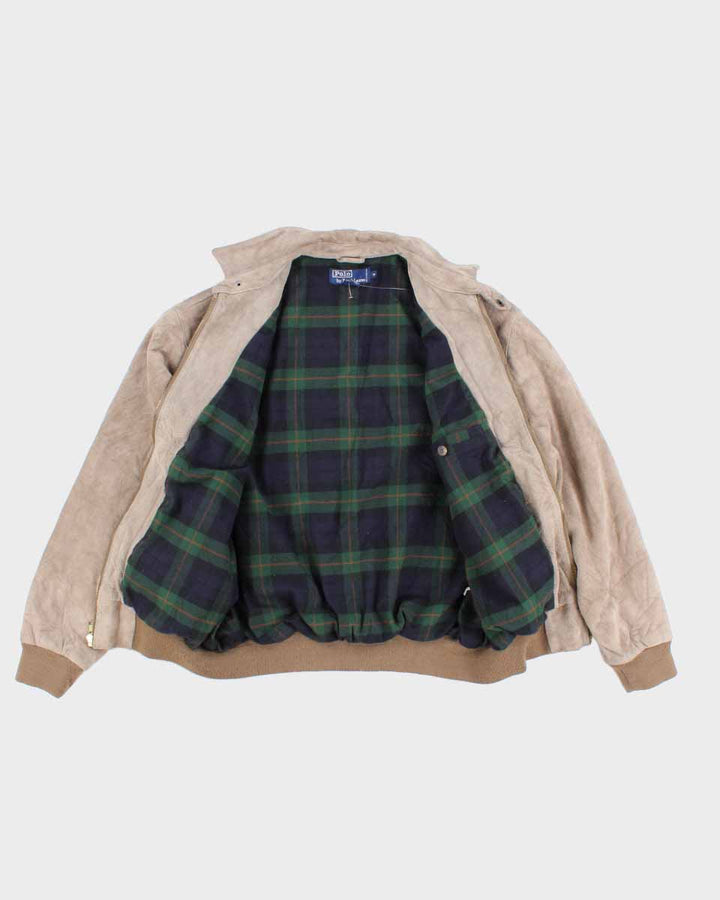 Mens Beige Suede Ralph Lauren Bomber Jacket - M