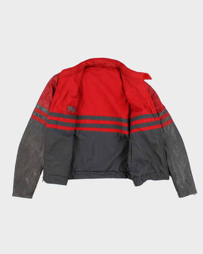 Mens 1980s Grey and Red Leather Racing Jacket - M
