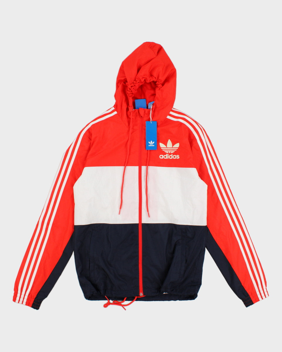 NWT Mens Orange White and Navy Adidas Windbreaker Jacket - S