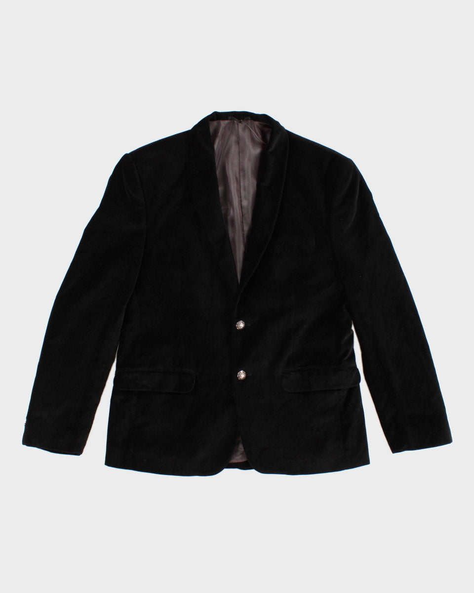 Vintage 90s Black Velvet Single Breasted Suit Jacket - M