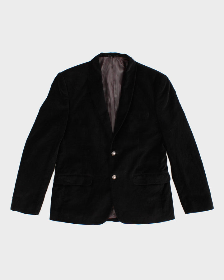 Vintage 90s Black Velvet Single Breasted Suit Jacket - M