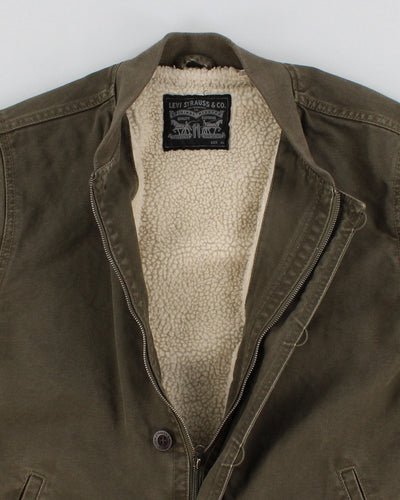 Mens Khaki Green Levi's Canvas Fleece Lined Jacket - XL