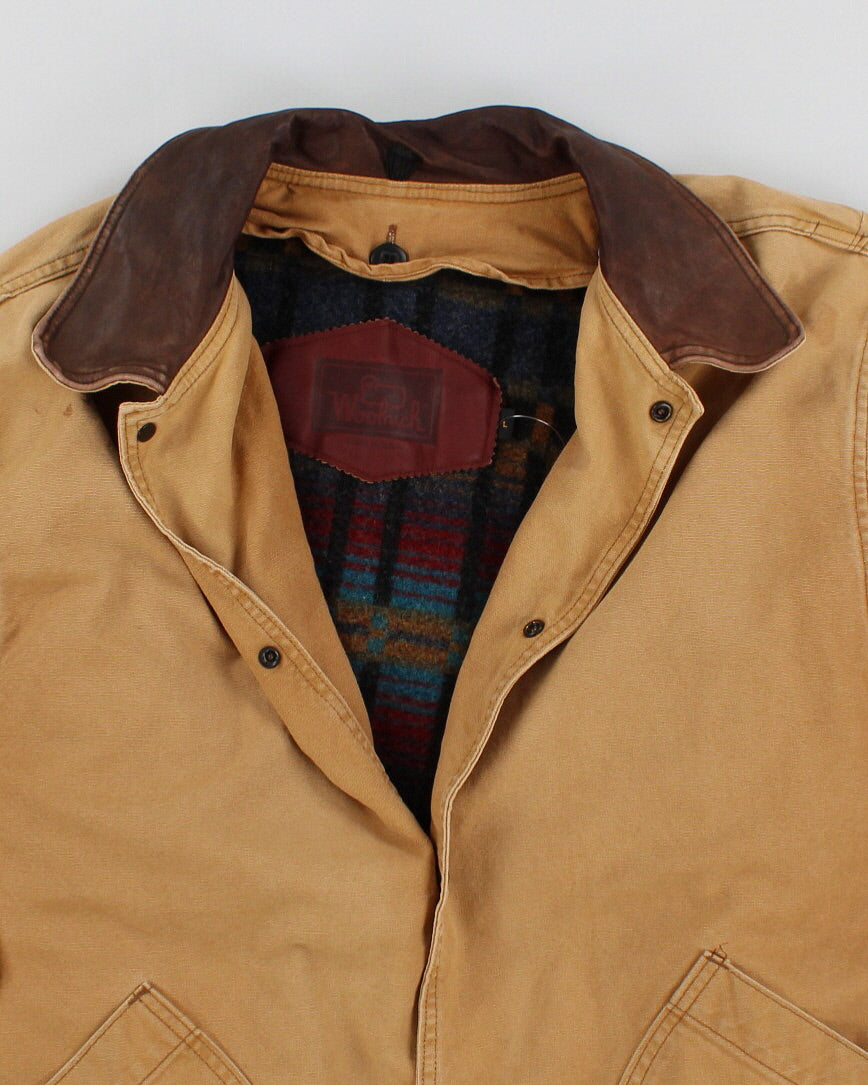 Mens Beige Mustard Canvas Wool Lined Jacket - L