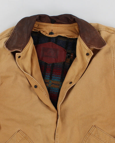 Mens Beige Mustard Canvas Wool Lined Jacket - L