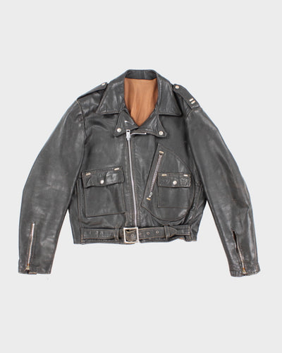 Mens 1980s Black Leather Biker Jacket - S