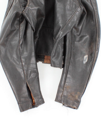 Mens 1980s Black Leather Biker Jacket - S