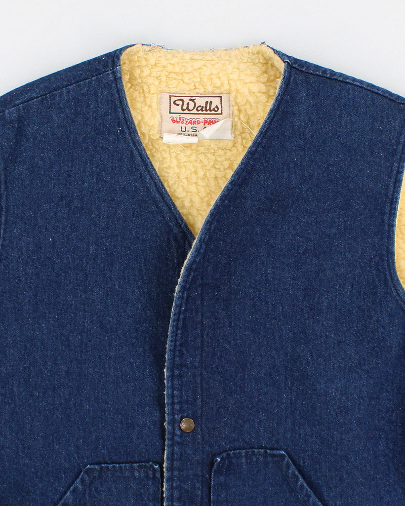 Vintage Walls Blizzard Pruf Sherpa Lined Sleeveless Denim Jacket - XL