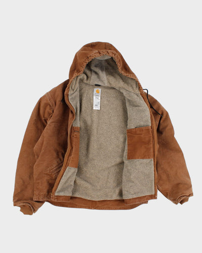 Vintage Carhartt Fleece Lined Hooded Beige Work Wear Jacket - XXL