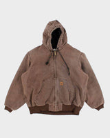 Vintage Carhartt Hooded Brown Work Wear Jacket - XL