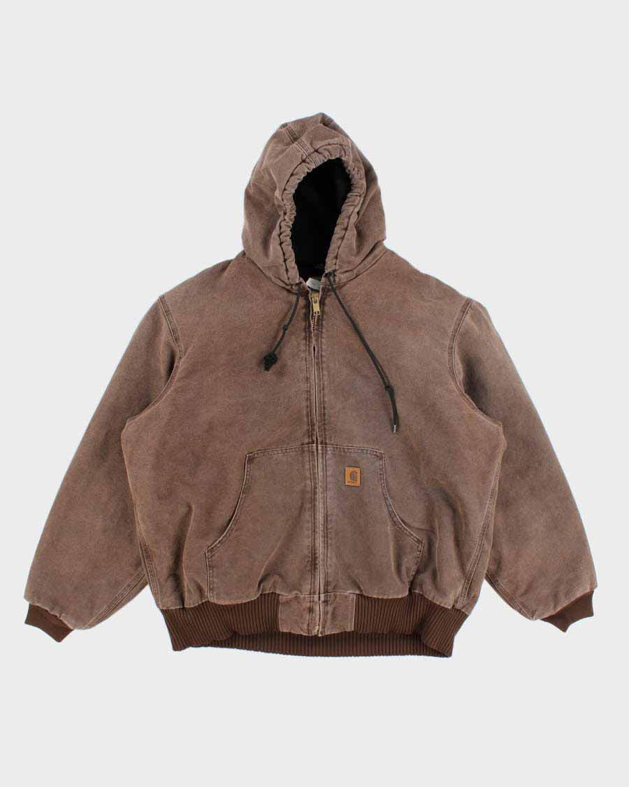 Vintage Carhartt Hooded Brown Work Wear Jacket - XL