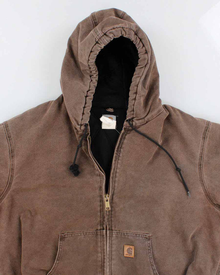 Vintage Carhartt Hooded Brown Work Wear Jacket - XL
