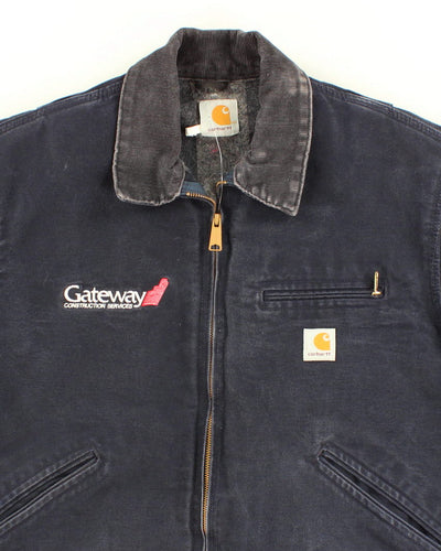 Vintage Carhartt Fleece Lined Navy Work Wear Jacket - L
