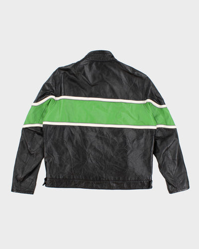 Vintage men's leather black and green stripped moto jacket - L