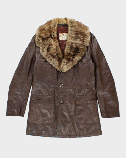 Manteau En Cuir Vintage Femme - Marque Japa - Taille M - État Très Bon (voir Mesures Photos)