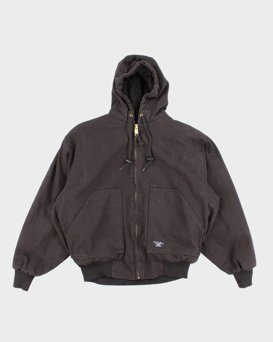 Men's Black Wallo Work Wear Hooded Zip up Jacket - S/M