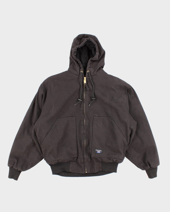 Men's Black Wallo Work Wear Hooded Zip up Jacket - S/M