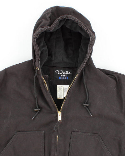 Men's Black Wallo Work Wear Hooded Zip up Jacket - S/M