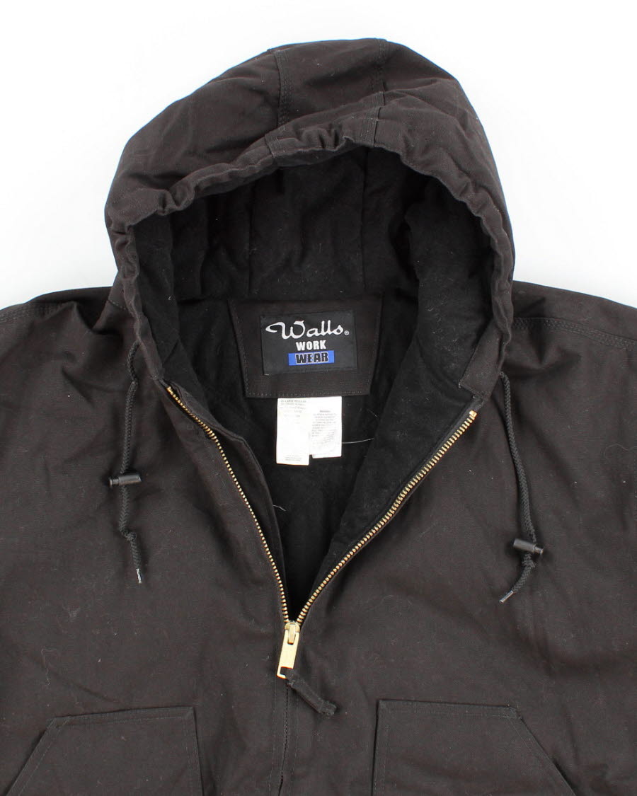 Men's Black Wallo Work Wear Hooded Zip-up Jacket - XXL