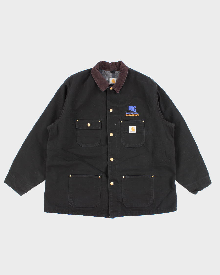 Vintage Men's Black Fleeced Lined Collard Carhartt Jacket - XXXL