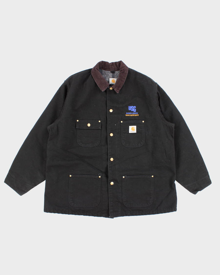 Vintage Men's Black Fleeced Lined Collard Carhartt Jacket - XXXL