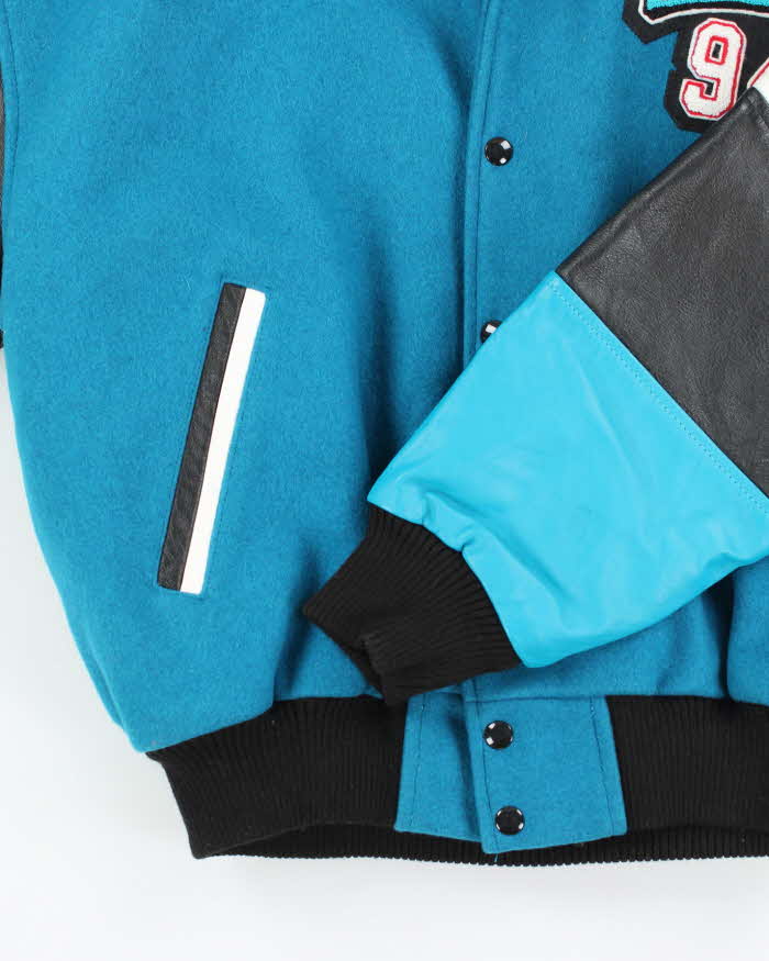 Vintage Men's turquoise, Black and White Leather varsity Jacket - M