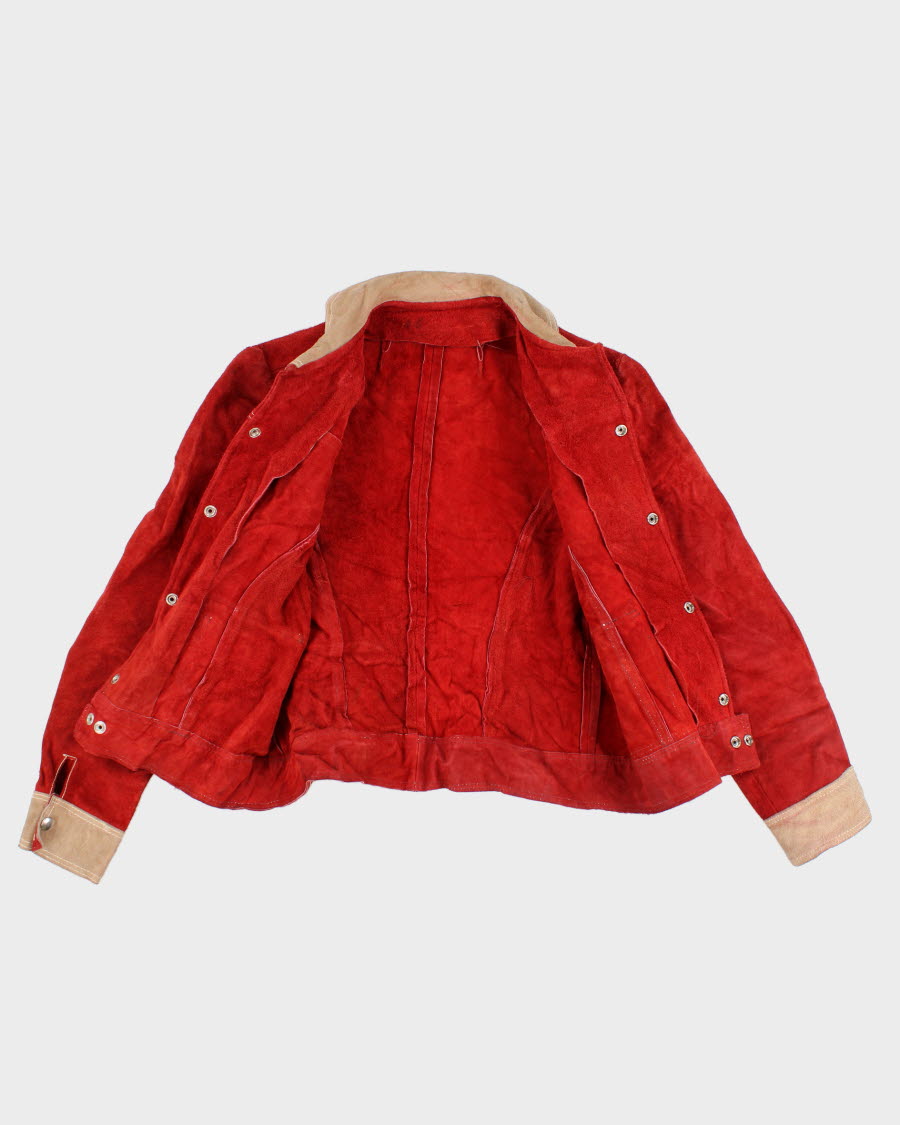 Vintage 1960s Mod Suede Red And Cream Suede Jacket - S