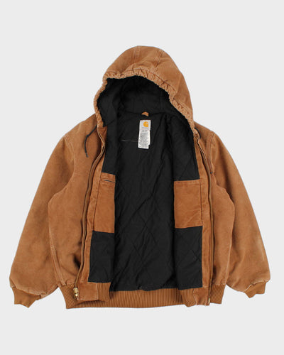 Vintage Men's tan Zip Up Hooded Fleeced Lined Carhartt Jacket - XL