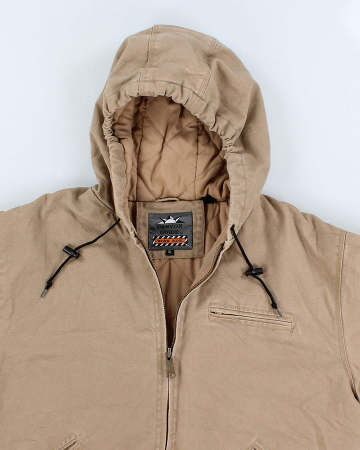 Men's Tan Quilted lined, Hooded Workwear Jacket - XL
