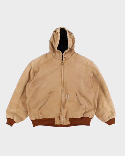 Vintage Men's Tan Fleeced Lined Hooded zip up Carhartt Jacket - XL