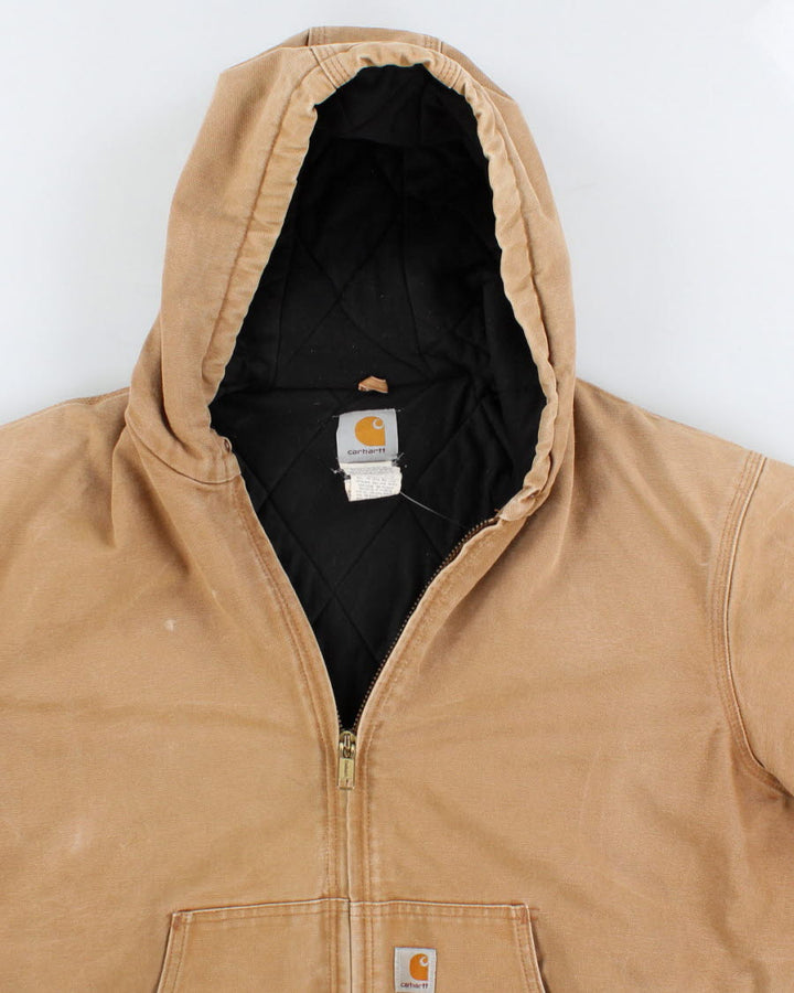 Vintage Men's Tan Fleeced Lined Hooded zip up Carhartt Jacket - XL