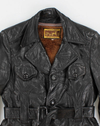 Vintage Fleece Lined Belted Leather Jacket - M