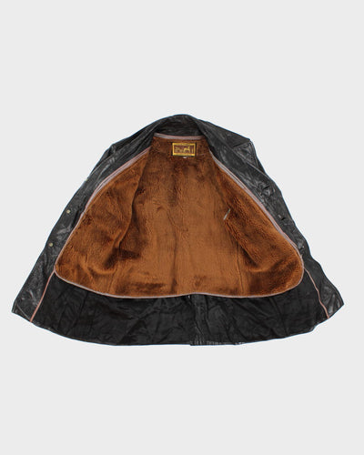 Vintage Fleece Lined Belted Leather Jacket - M