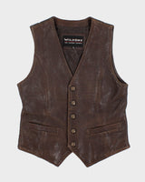 Vintage brown men's leather vest - M