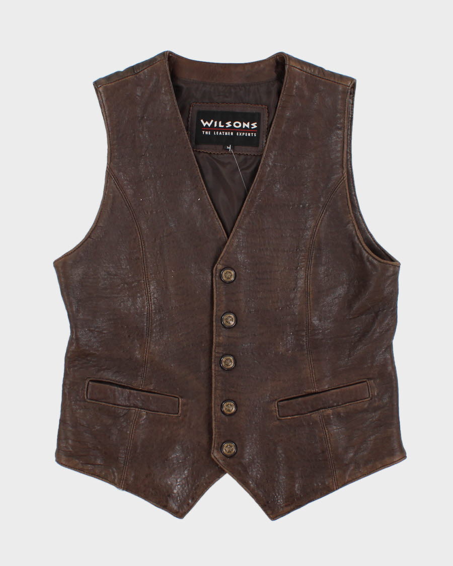 Vintage brown men's leather vest - M