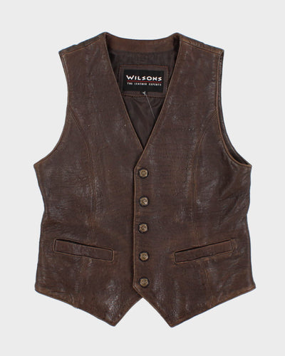 Vintage brown men's leather vest - M
