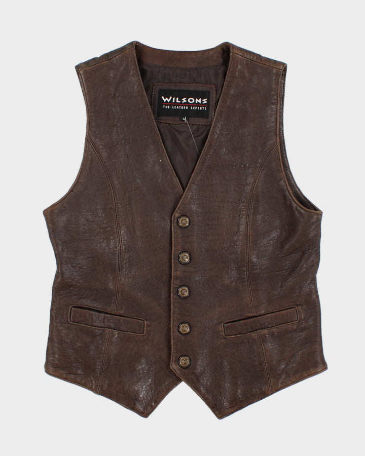 Vintage brown men's leather vest - M