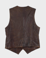 Vintage brown men's leather vest - M