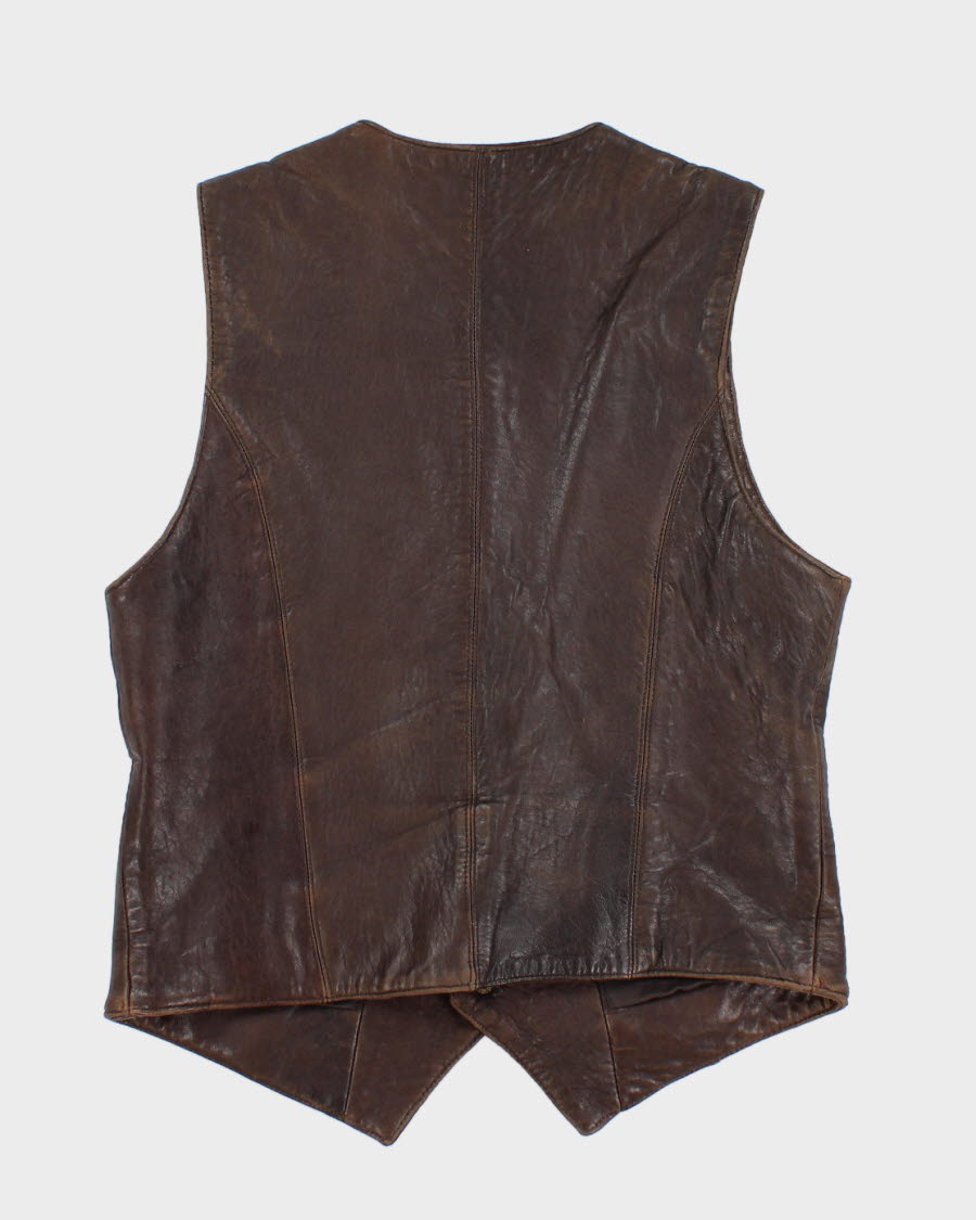 Vintage brown men's leather vest - M