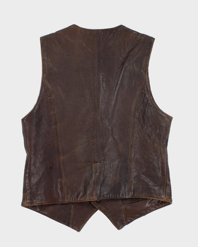 Vintage brown men's leather vest - M