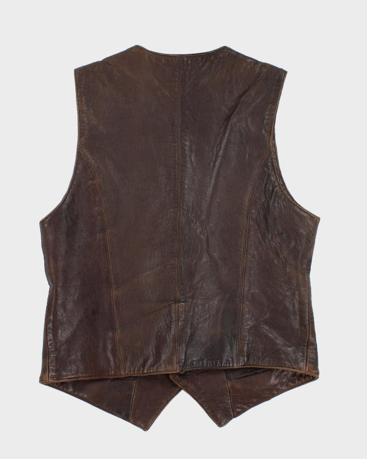 Vintage brown men's leather vest - M