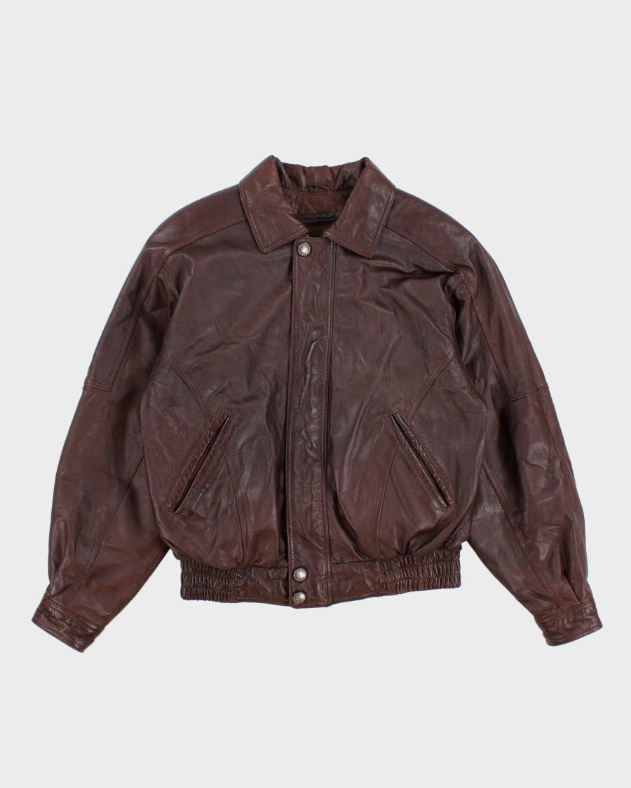 Men's Vintage Brown Leather bomber Jacket - S