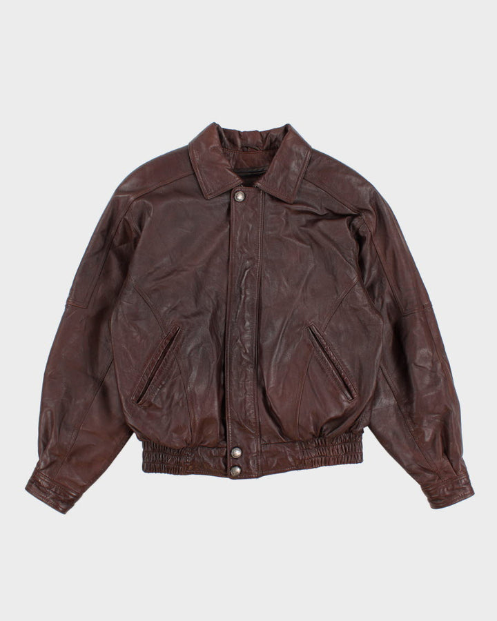 Men's Vintage Brown Leather bomber Jacket - S