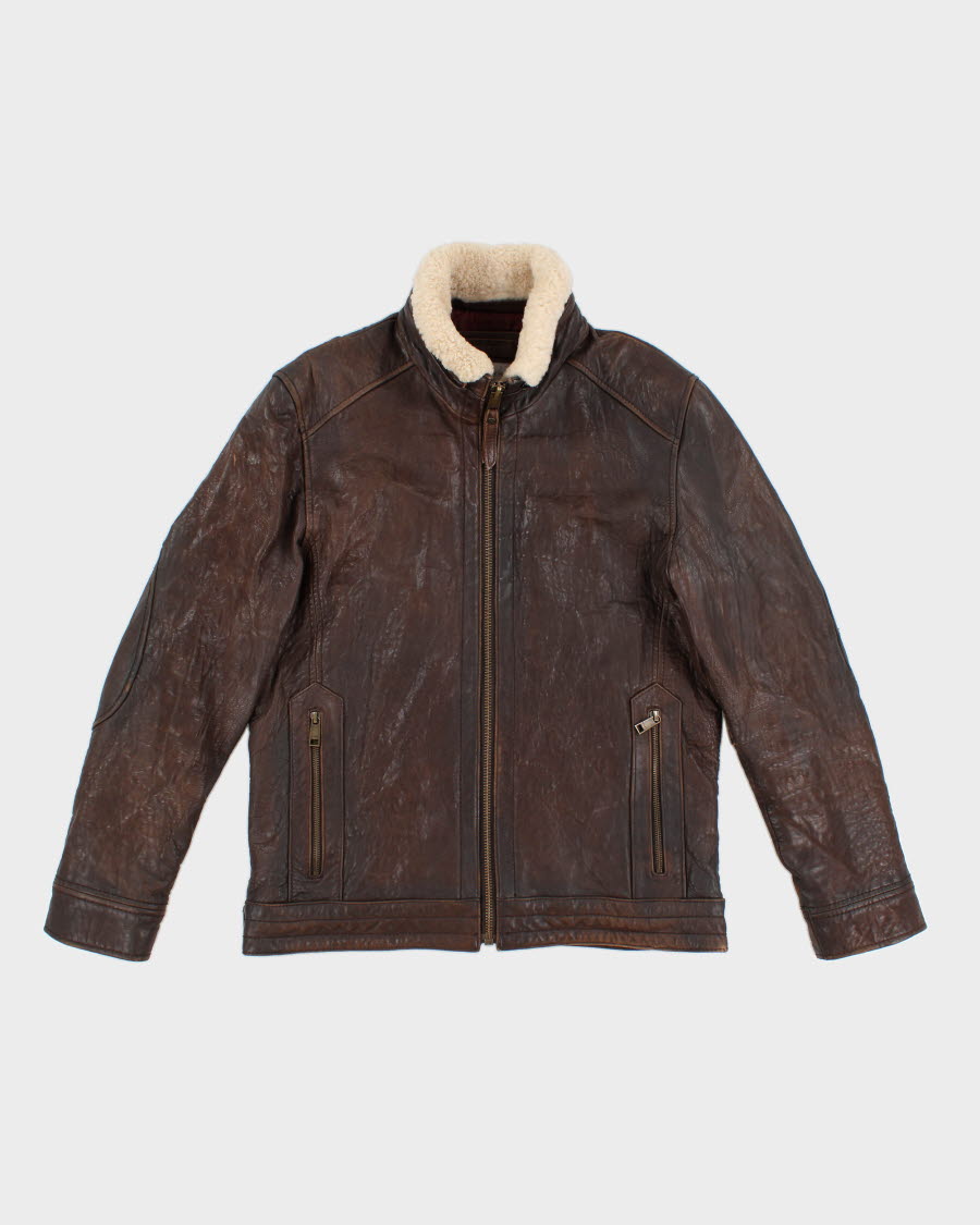 Men's Vintage Brown leather aviator style jacket - M