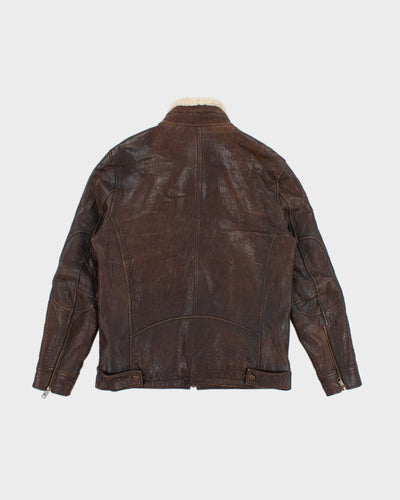 Men's Vintage Brown leather aviator style jacket - M