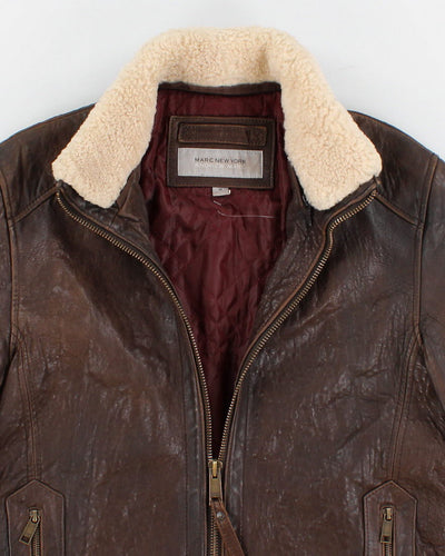 Men's Vintage Brown leather aviator style jacket - M