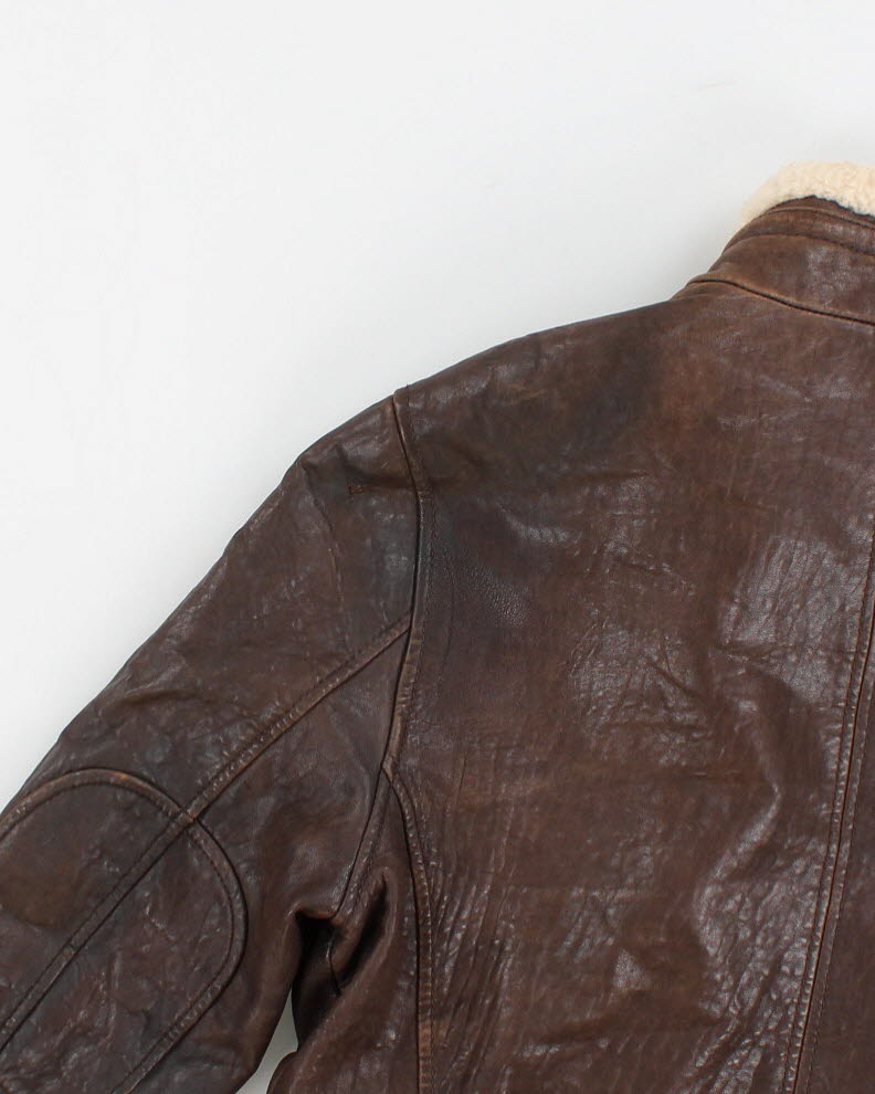 Men's Vintage Brown leather aviator style jacket - M